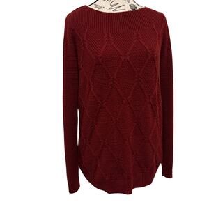 Hannah Womens XL Burgundy Maroon Diamond Cable Knit Boat Neck Sweater Pullover